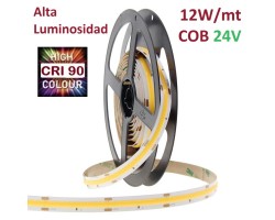 Tira LED 5 mts Flexible 24V 60W COB (320) IP20, Alta Luminosidad IRC>90